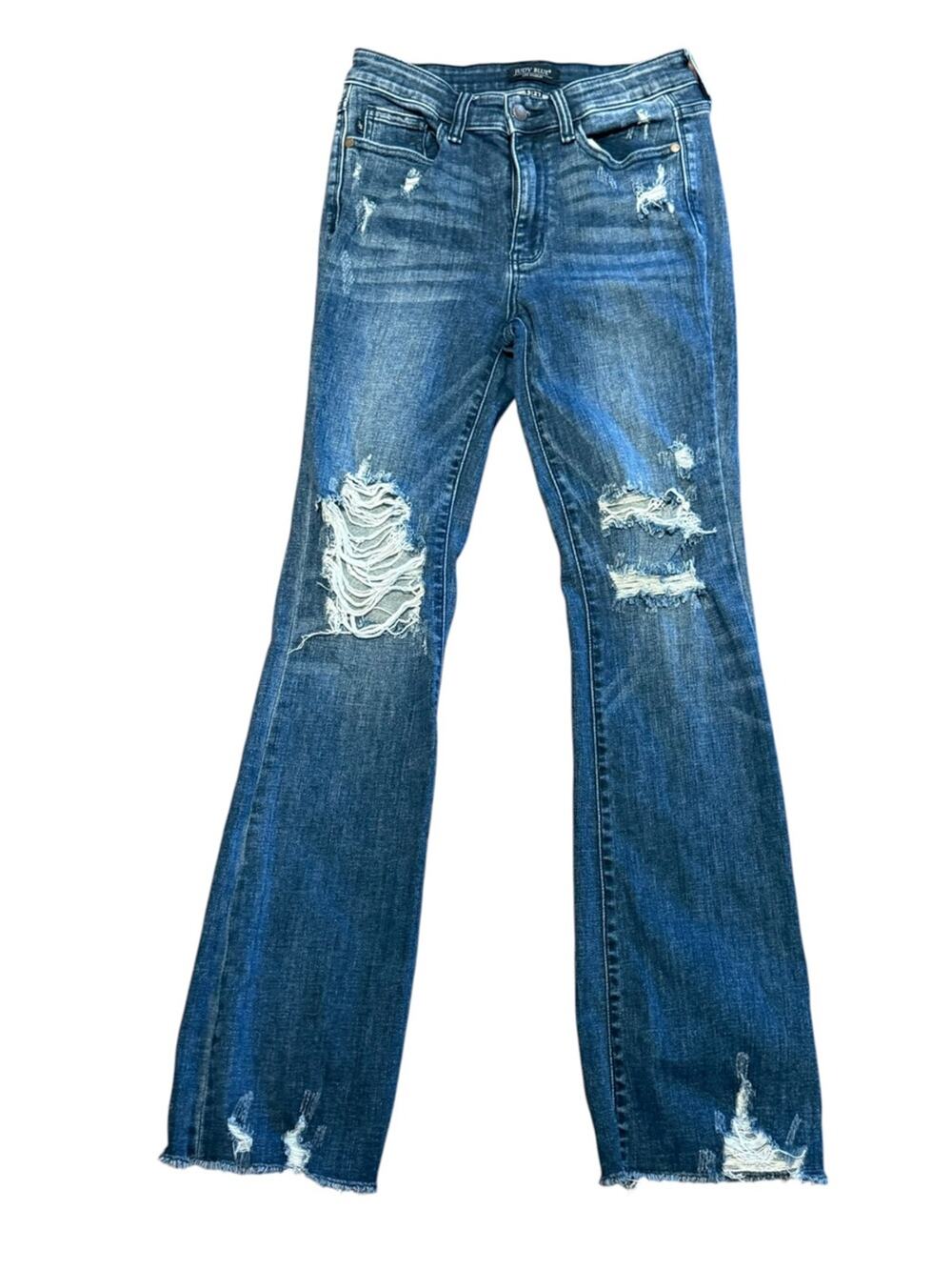 Judy Blue Womens 5/27 x  31 Distressed Blue Flare Bootcut Jeans